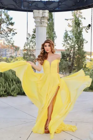 Yellow chiffon long prom dress yellow chiffon evening dress