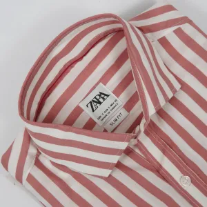 ZR Pink & White Stripes Linen Shirt